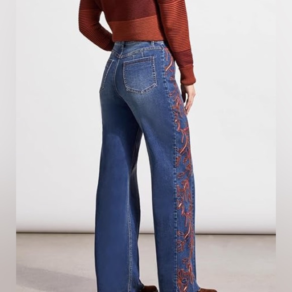 Tribal embroidered high rise boho hippie flare jeans